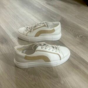 Able womens platform shoes white with brown stripes - womens size 8